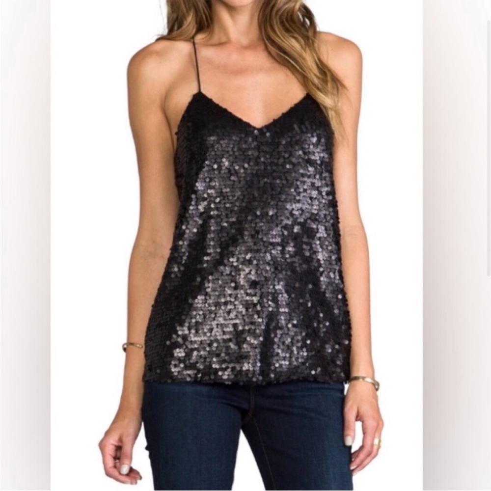 Tibi Sequin Racerback Cami in Navy